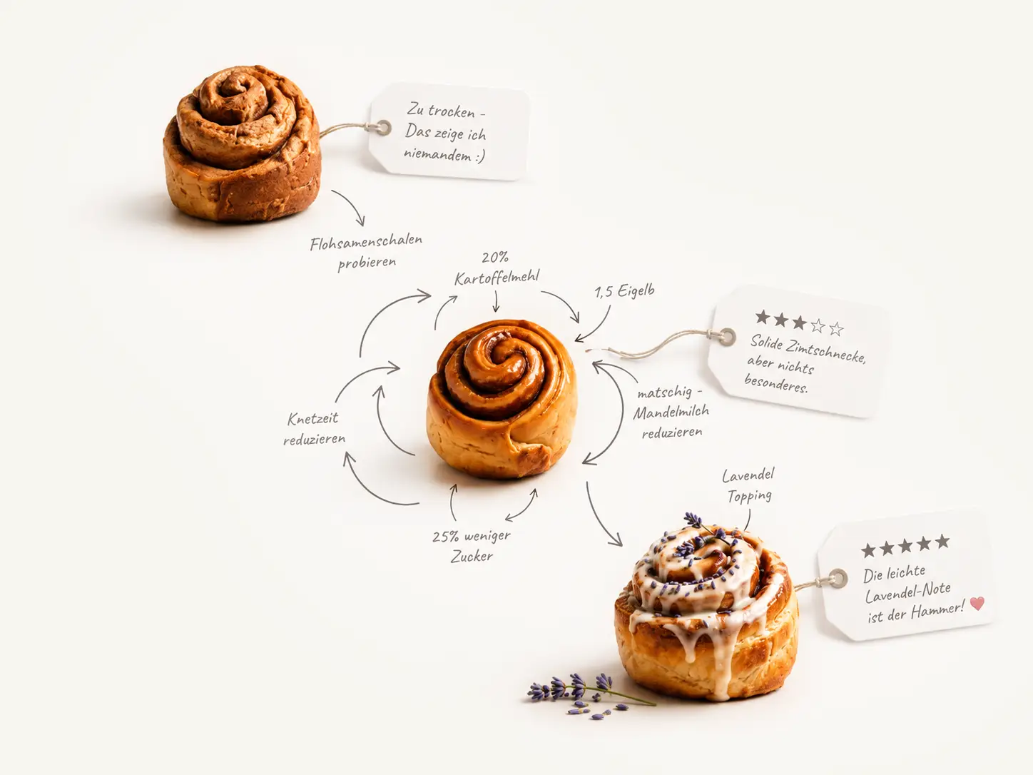 Drei Cinnamon Buns als FlavaLab Rezeptvariationen